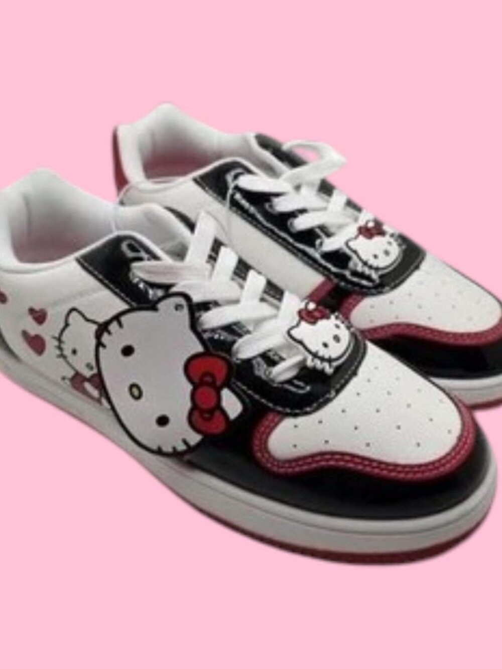 NEW!!! HELLO KITTY SNEAKERS - RED HEARTS - LOW COURT LACE UP - SIZE 8M